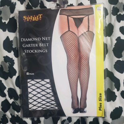 Spirit Diamond Net Garter Belt Stockings  Black Plus Size Fits 175-225
